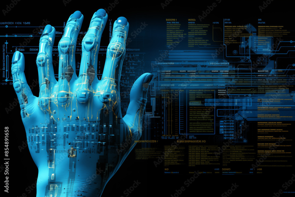 Poster artificial intelligence arm interacts with the screen