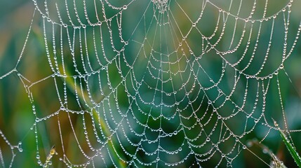 Naklejka premium Spider web adorned with dew drops