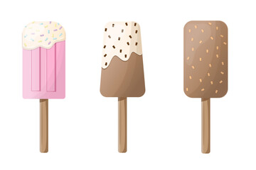 ice cream vector collection. cartoon ice cream. popsicle, chocolate ice cream. illustration for menu, summer element