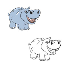 Cartoon hippo drawing with line art style. Simple design outline style. You can change coloe you want. Easy to edit. Vector illustration