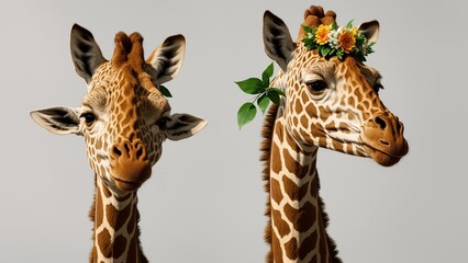 Naklejka premium Giraffe in zoo, head shot of giraffe, showcasing its long neck and distinctive spots, in a wildlife portrait