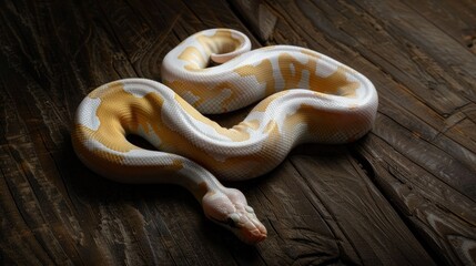 Obraz premium Albino morph Ball Python or Royal Python on dark surface Wood floor setting