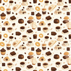 Obraz premium Coffee and pastry pattern
