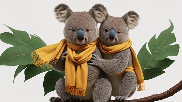 A fluffy koala bear sitting on a tree