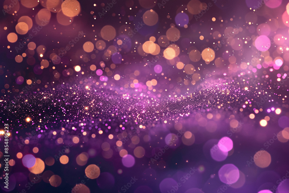 Poster abstract purple particles and dots flowing on purple background, dancing particles dark background 3