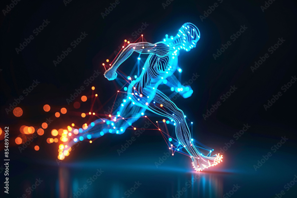 Poster futuristic artificial intelligence particle human three-dimensional graphics, technological kv main 