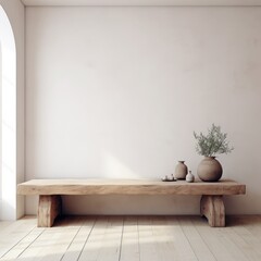 Plain Wooden Table Set on Calm White Surface