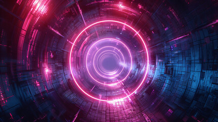 Obraz premium Technological glowing aperture background, colorful spiral coil graphic concept illustration on blue background