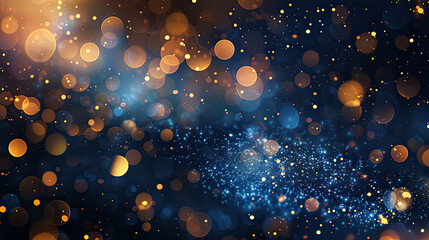 Abstract blue and gold glowing lights background.