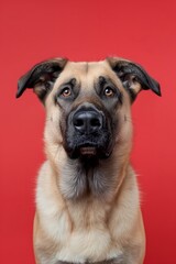 Obraz premium Anatolian Shepherd dog on minimalistic colorful background with Copy Space. Perfect for banners, veterinary ads, pet food promotions, and minimalist designs. 