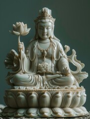 Obraz premium Chinese Statue of Samantabhadra Bodhisattva Holding Lotus Flower on White Jade Elephant