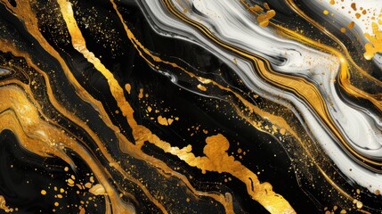Abstract gold and black marble swirls background