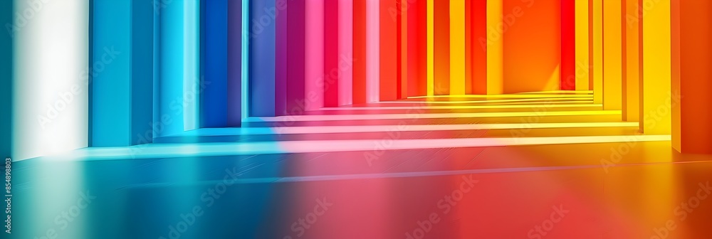 Poster captivating chromatic corridor an immersive geometric gradient of light and color