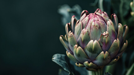Fototapeta premium A close-up image of a single artichoke bud, showcasing its intricate details and vibrant colors
