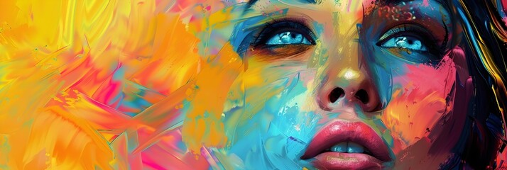 Captivating Colorful Portrait of Expressive Female Face with Abstract Flair