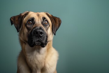 Obraz premium Anatolian Shepherd dog on minimalistic colorful background with Copy Space. Perfect for banners, veterinary ads, pet food promotions, and minimalist designs. 