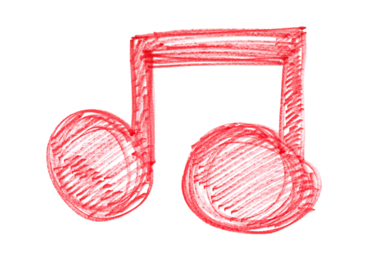 Grunge hand draw shape music note, icon isolated on white, red marker