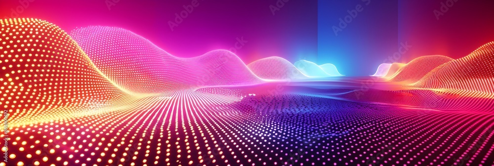 Poster captivating futuristic landscape with glowing digital patterns and neon lights