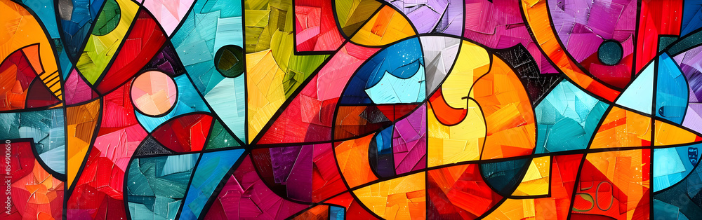 Poster Captivating Geometric Stained Glass Mosaic of Vibrant Color and Patterns