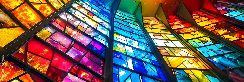 Leinwandbilder Captivating Kaleidoscopic Stained Glass Window Design with Vibrant Prismatic Patterns and Mesmerizing Chromatic Interplay
