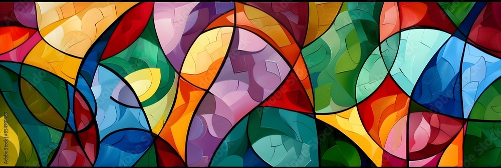 Aufkleber Captivating Stained Glass Kaleidoscope of Vibrant Color and Geometric Patterns