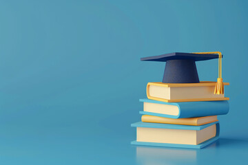 Graduation season doctoral hat and book 3D illustration, concept illustration of college entrance examination graduates