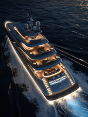 Luxury Yacht Sailing on Open Sea at Sunset