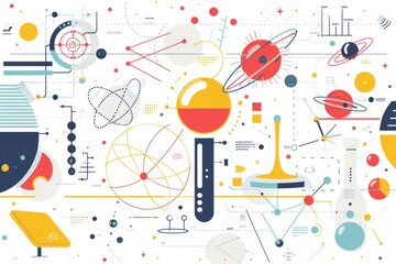 A captivating collection of vibrant posters and presentations showcasing groundbreaking scientific discoveries and concepts, set against a pristine white background.