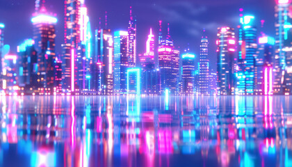 Fototapeta premium Night city skyline landmark building future concept technology background image