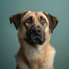 Obraz premium Anatolian Shepherd dog on minimalistic colorful background with Copy Space. Perfect for banners, veterinary ads, pet food promotions, and minimalist designs. 