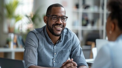 Confident Entrepreneur Discussing Important Project with Client in a Modern Well Designed Workspace Setting