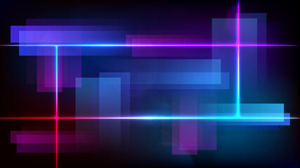 Dark backdrop with neon lines. Raster illustration. Design for wallpaper, background, poster, banner. 