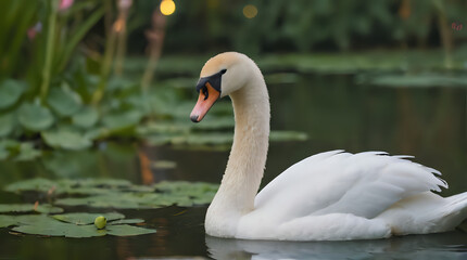 Fototapeta premium a white swan that is floating in the water