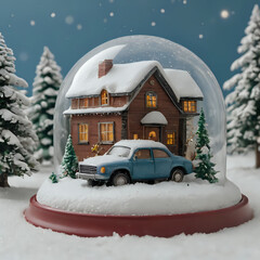 a snow globe with a car inside of it