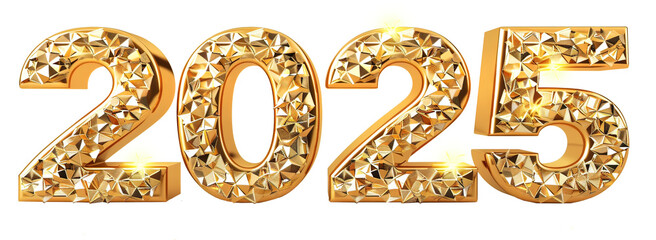 Golden 3D text 2025 on the transparent back