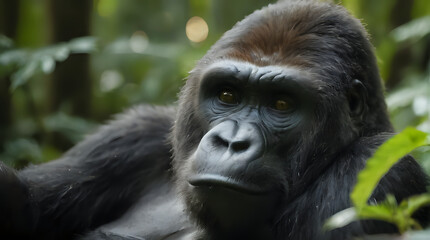 Naklejka premium a sitting in the jungle looking at the camera