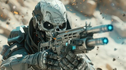 Fototapeta premium Video Game Inspiration Special Force with Skeleton Mask Hold Their Weapon