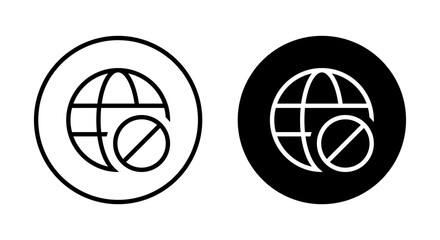 Naklejka premium No internet globe icon on black circle. Offline connection concept