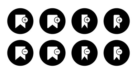 Add and remove bookmark icon set collection on black circle