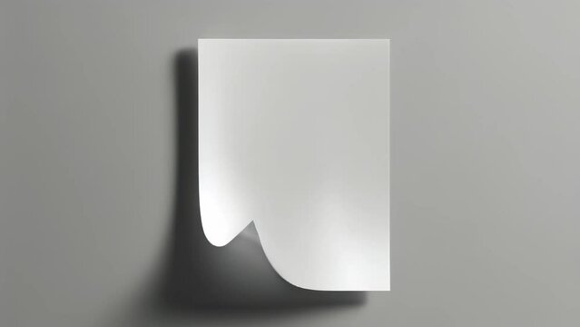 A white sheet of paper with a slightly curled bottom corner on a light gray background. Blank ample copy space