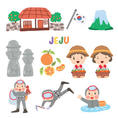 Jeju 한국 휴양지 제주도 상징 일러스트 이미지 모음