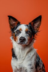 Obraz premium Australian Cattle dog on minimalistic colorful background with Copy Space. Perfect for banners, veterinary ads, pet food promotions, and minimalist designs.