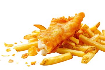 Crispy battered fish fillet served with golden French fries, perfect for a delicious and satisfying meal anytime.