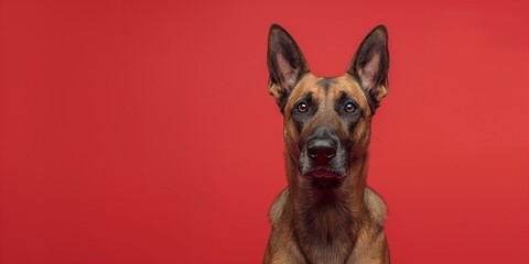 Belgian Malinois dog on minimalistic colorful background with Copy Space. Perfect for banners, veterinary ads, pet food promotions, and minimalist designs.