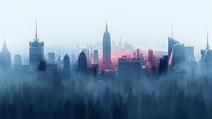 Fototapeta premium Foggy Metropolis Skyline Reflecting Modern City Development and Urban Architectural Density