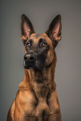Belgian Malinois dog on minimalistic colorful background with Copy Space. Perfect for banners, veterinary ads, pet food promotions, and minimalist designs.