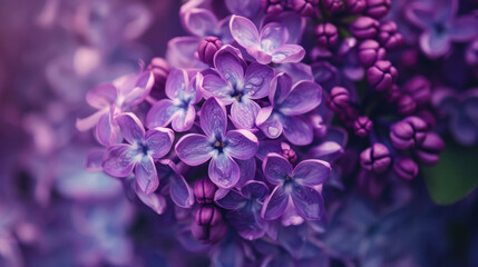 A close-up image of blooming lilac flowers, showcasing their intricate purple petals and delicate texture