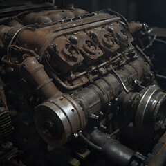 a close up of a very old engine on display