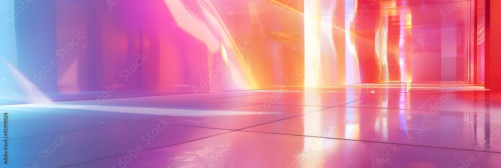 Poster luminous geometric abstraction in a futuristic interior scene