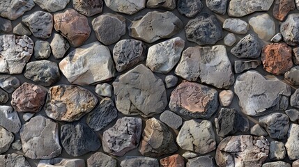 Seamless stone wall background with large stone elements and a textured mix of differently arranged stones
